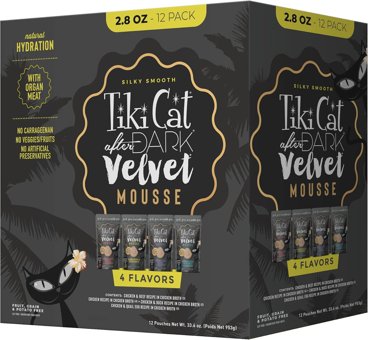 Tiki Cat After Dark, Velvet Mousse, Variety Pack, Grain & Potato Free Formula, with High Protein & Nutrient Dense Blended Irresistible Organ Meat