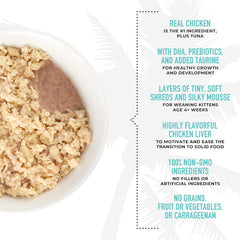 Tiki Cat Baby, Chicken Tuna & Chicken Liver Mousse & Shreds, High-Protein and Flavorful, Wet Cat Food for Kittens 4 Weeks Plus