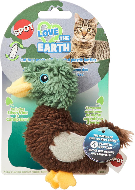 SPOT Love The Earth Barnyard Bird Cat Toy - Eco Friendly Catnip Toy Made with Recycled Plastic Bottles, Soft, Plush, Bright Colored Classic Toy for Indoor Cats and Kittens - 4 inch, Assorted Styles