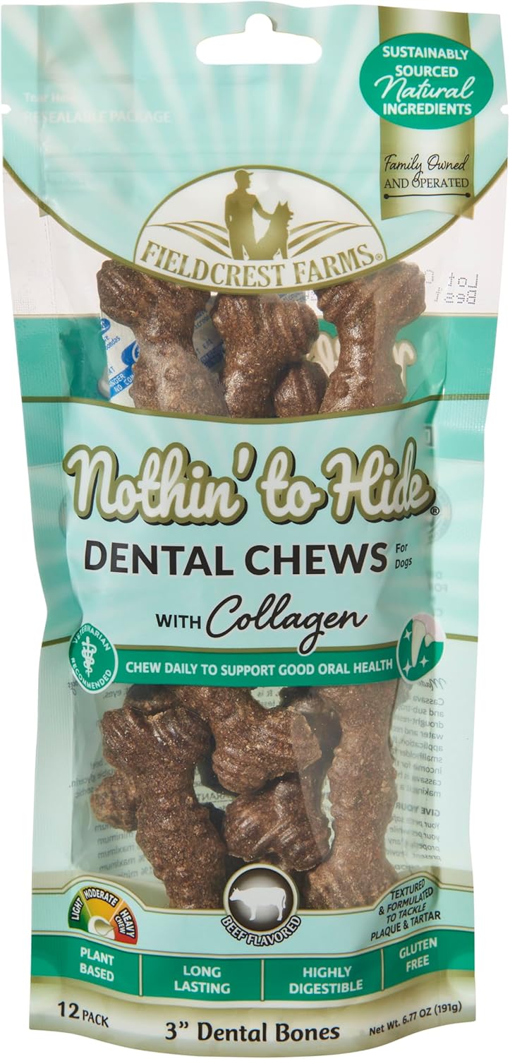 Dental Chews for Dogs, Bone (3inches, 12count Pack) – Tackles Plaque, Tartar, Promotes Dental Health – w/Collagen, Organic, Gluten-Free