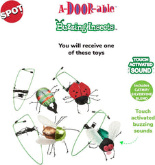 SPOT Buzzing Insect A-Door-Able Cat Toy - Hanging Bug with Touch Activated Buzzing Sound, Attaches to Any Door Frame, Engages Cats' Natural Hunting Instincts for Hours of Play - 5" Assorted Styles
