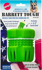 SPOT Barrett Tough Tennis Jumble Dog Toy for Large Dogs - Durable Rubber Barrel & Ball Combo, Virtually Indestructible Puzzle Toy with Textured Surface for Dental Health, 4 in Barrel & 2.5 in Ball