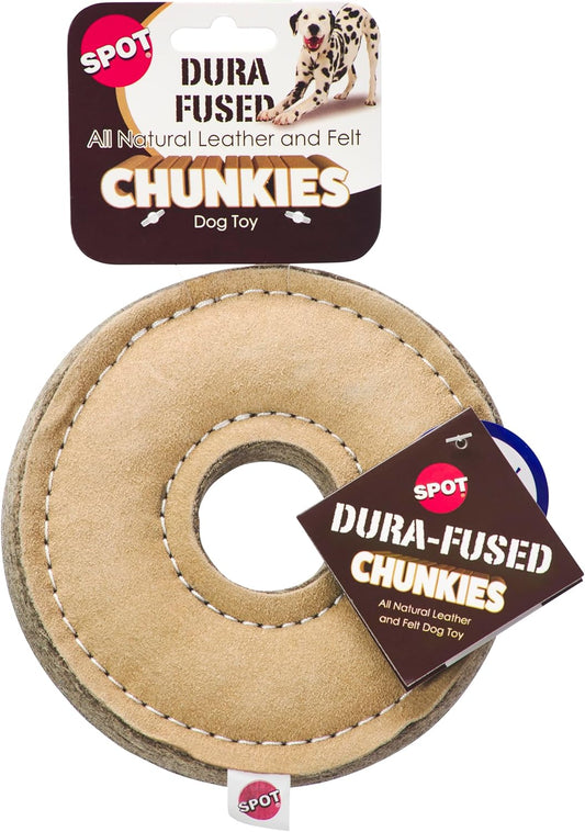 SPOT Dura-Fused Chunkies Ring - All Natural Leather and Felt Dog Toy - No Squeak, No Fluff, Durable, Extra Thick Dog Chew Toy for Aggressive Chewers, Great for Adult Dogs and Teething Puppies, 6in