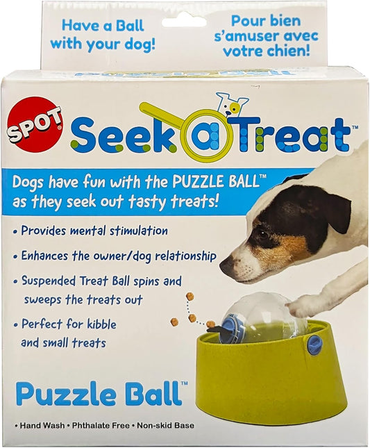 SPOT Seek-A-Treat Puzzle Ball - Treat Dispenser Puzzle Toy for Dogs, Provides Mental Stimulation and Prevents Boredom, Interactive Slow Feeder Puzzle Ball Challenges Dog to Find Treats, Non-Skid Base
