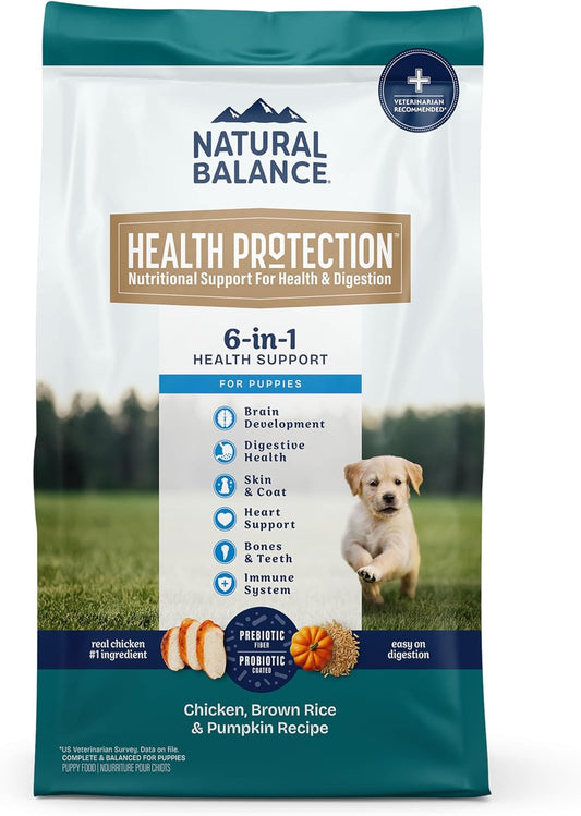 Natural Balance Health Protection Puppy Dry Dog Food – Whole Body Health, Easy on Digestion Dog Food Made with Chicken, Brown Rice & Pumpkin for Puppies - 4lbs.
