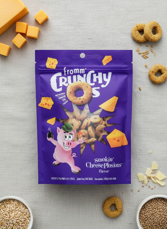Fromm Crunchy Os Smokin' CheesePlosions Dog Treats - Premium Crunchy Dog Treats - Pork Recipe.