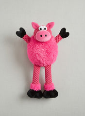 goDog Checkers Skinny Pig Squeaky Plush Dog Toy, Chew Guard Technology - Pink
