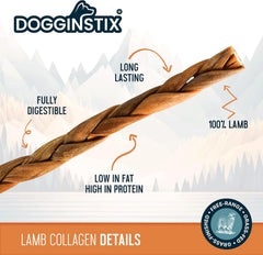 Natural Dog Chew Lamb Collagen Stick Braided12inch Free Range-Grass Fed Lamb-All Natural
