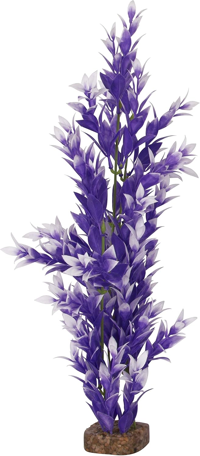 GloFish Plant Aquarium Décor, Purple and White Large, Fluorescent Under Blue LED Light