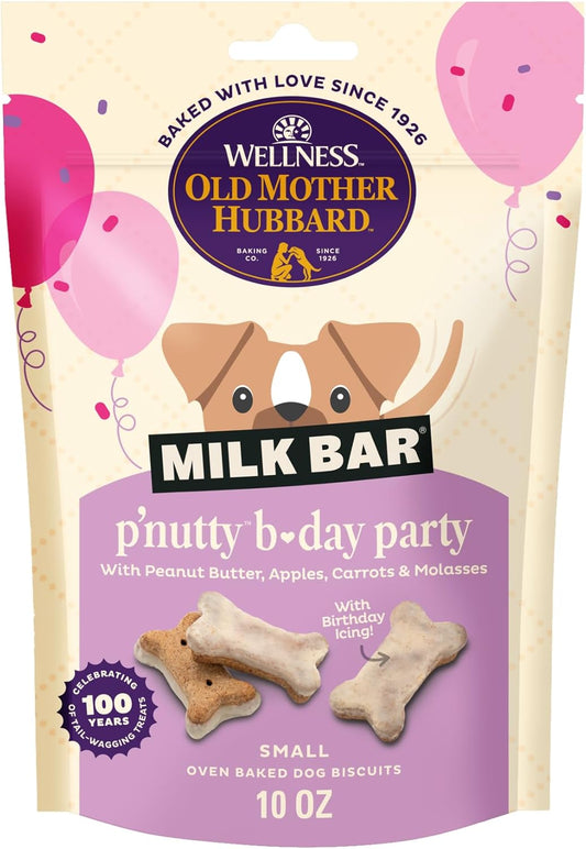 Wellness Old Mother Hubbard Milk Bar P'Nutty B-Day Party Dog Biscuits, Natural Treats, Peanut Butter Flavor with Birthday Icing, 10 oz Bag