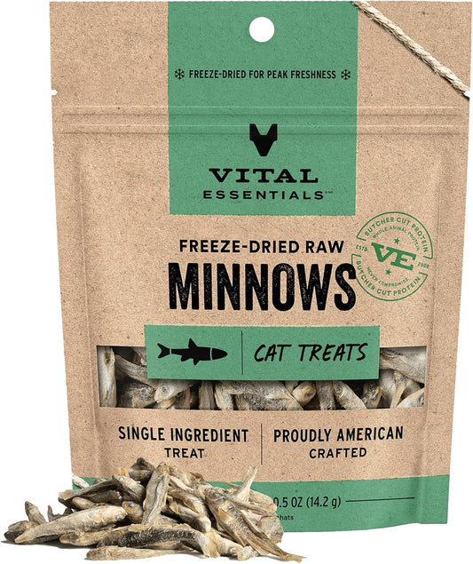 Vital Essentials Freeze Dried Minnows Cat Treats | Single Ingredient | Premium Quality | Grain Free, Healthy Treats for Cats, 0.5 oz Bag