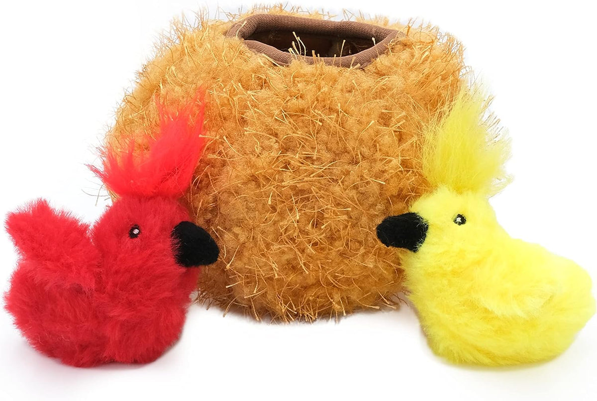 ZippyClaws Burrow - Interactive Plush Cat Puzzle Toy with Catnip Miniz, Perfect for Mental Stimulation, Hide-and-Seek Games, and Hours of Fun for Kittens and Cats - Birds in Nest