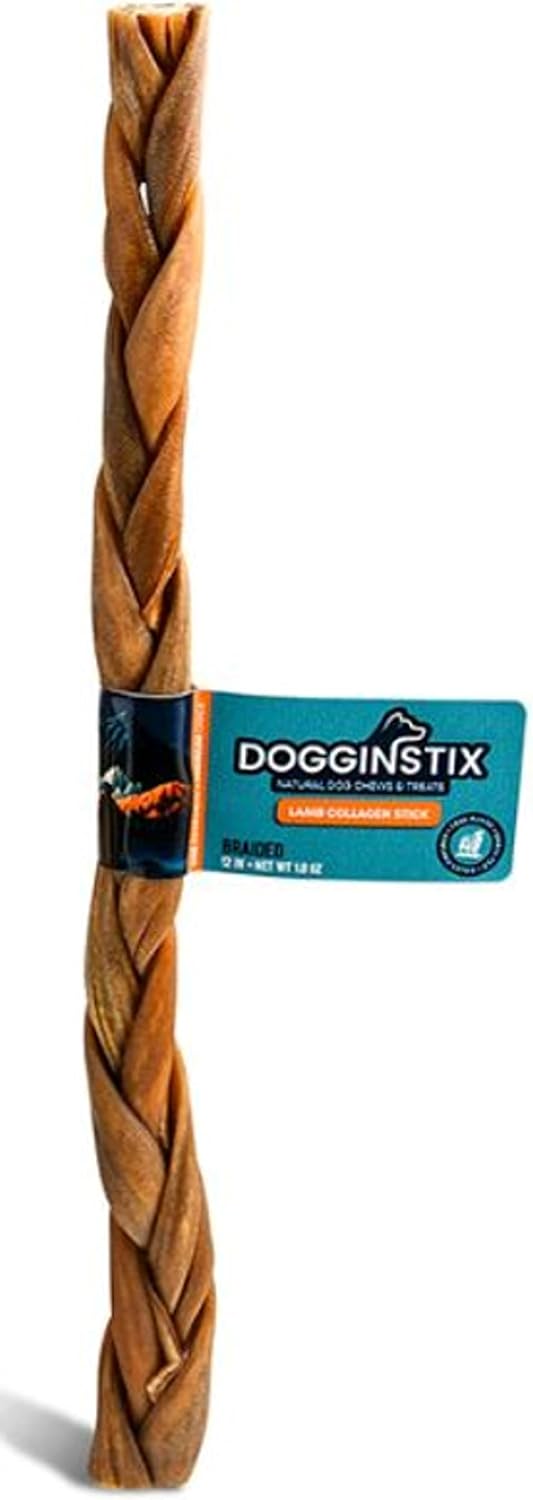 Natural Dog Chew Lamb Collagen Stick Braided12inch Free Range-Grass Fed Lamb-All Natural