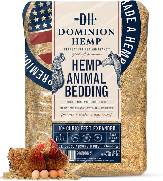 Premium Hemp Bedding for Chicken Coops 285L (~10 Cu Ft usable Volume) - Made in USA - Ideal Nesting Material for Newly Hatched Chicks, Brooder Cover, Small Pet Bedding - 30lbs, 1-Pack