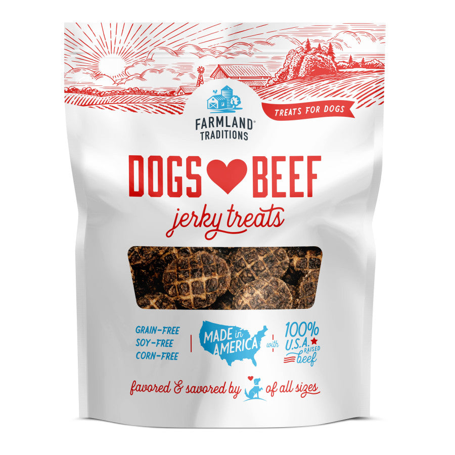 Farmland Traditions Dogs Love Beef Jerky Dog Treats with Only 4 Ingredients and No Fillers