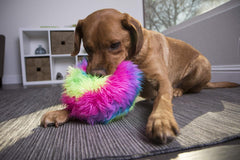 goDog Furballz Squeaky Plush Ball Dog Toy, Chew Guard Technology - Rainbow, Large