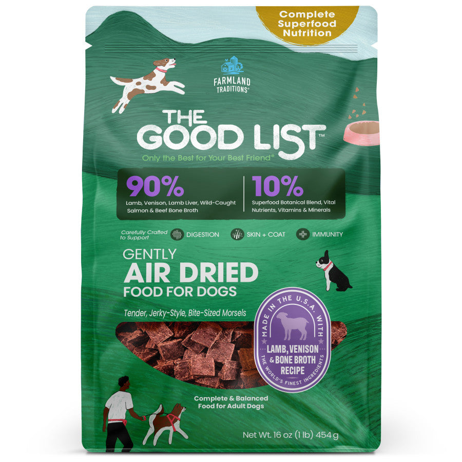 Farmland Traditions The Good List Air-Dried Dog Food, Premium Lamb, Venison, & Bone Broth for Dogs, Protein Rich & Grain-Free Nutrition