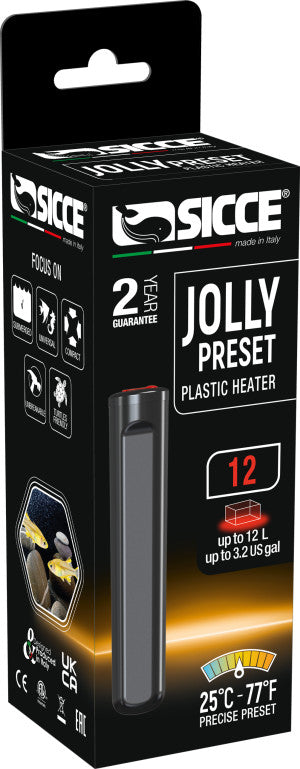 Sicce 6W Jolly Preset Small Submersible Aquarium Heater, Constant Temperature, Betta Fish Tank Heater Set to 77℉ for 1-2 Gallons Freshwater & Saltwater Tanks