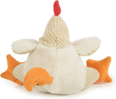 goDog Checkers Fat Rooster Squeaky Plush Dog Toy, Chew Guard Technology - White