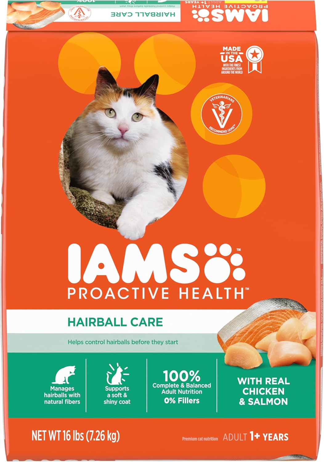 IAMS PROACTIVE HEALTH Adult Hairball Care Dry Cat Food with Chicken and Salmon Cat Kibble