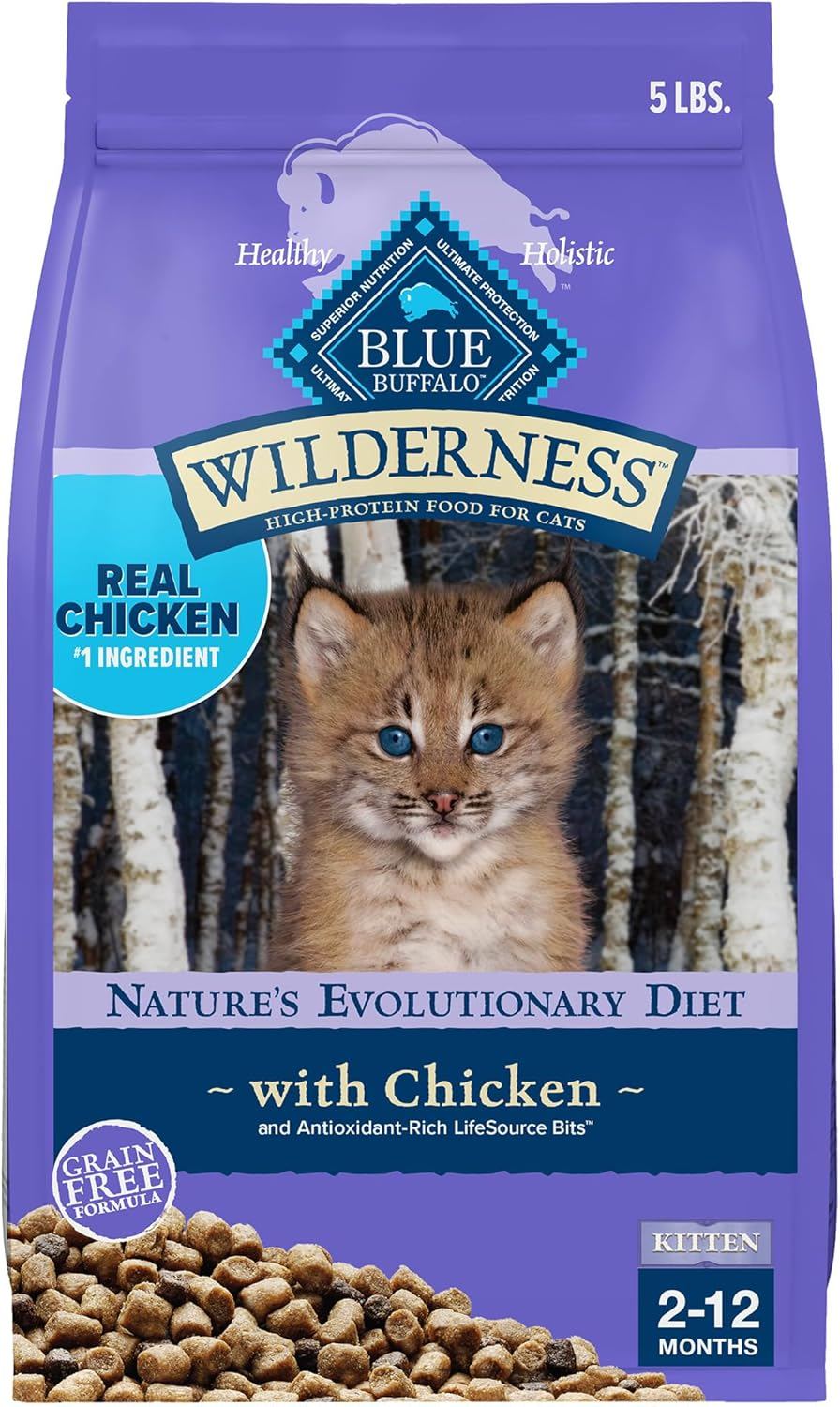 Blue Buffalo Wilderness Natural Kitten Dry Cat Food, with DHA and ARA to Support Brain and Eye Development, High-Protein and Grain-Free Diet, Chicken