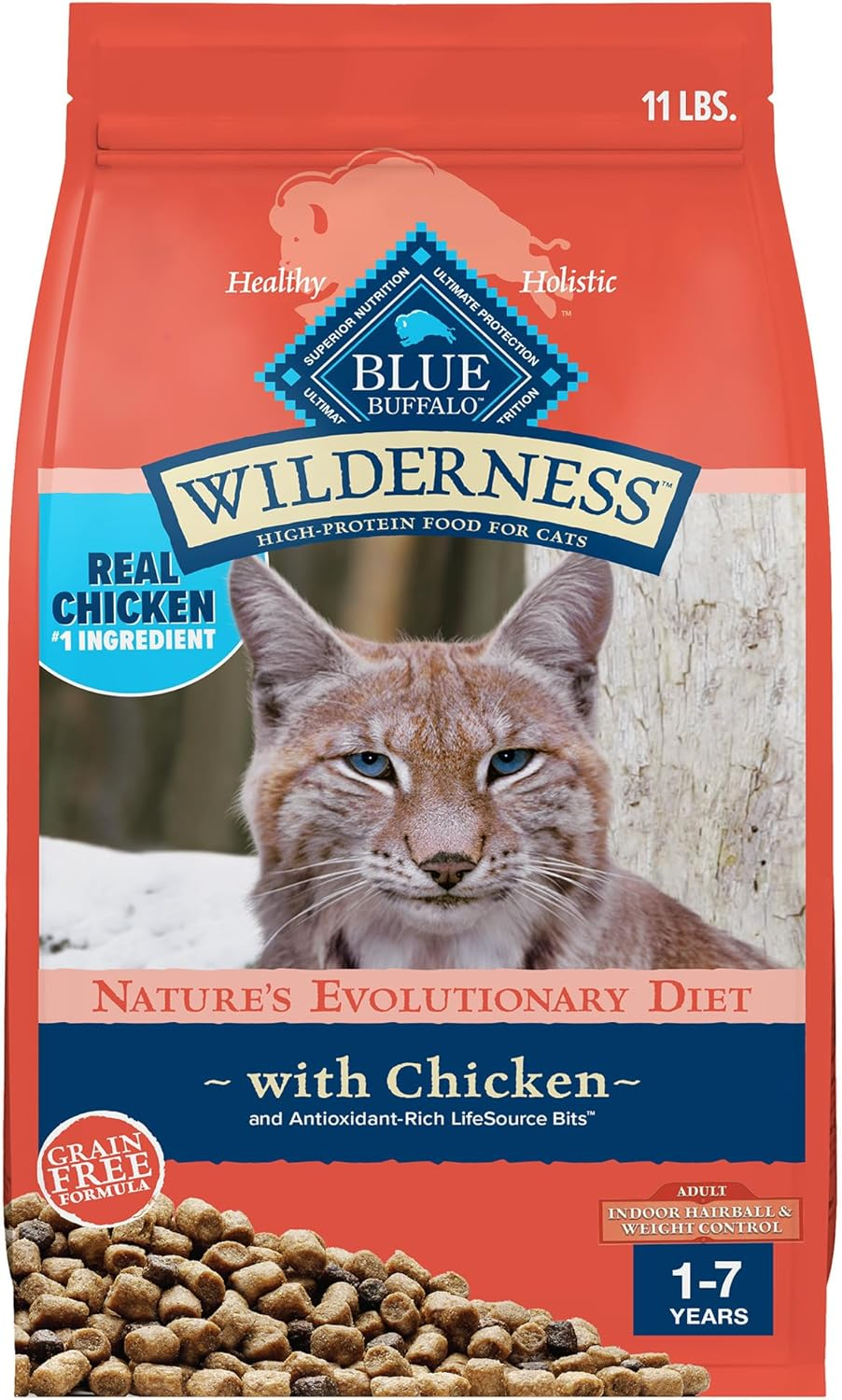 Blue Buffalo Wilderness Adult Indoor Dry Cat Food, Indoor Hairball Control and Weight Control Formula, High-Protein and Grain-Free Diet, Made with Natural Ingredients, Chicken