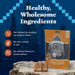 Blue Buffalo Wilderness Trail Treats High Protein Grain Free Dog Biscuits Crunchy Dog Treats, Turkey Recipe
