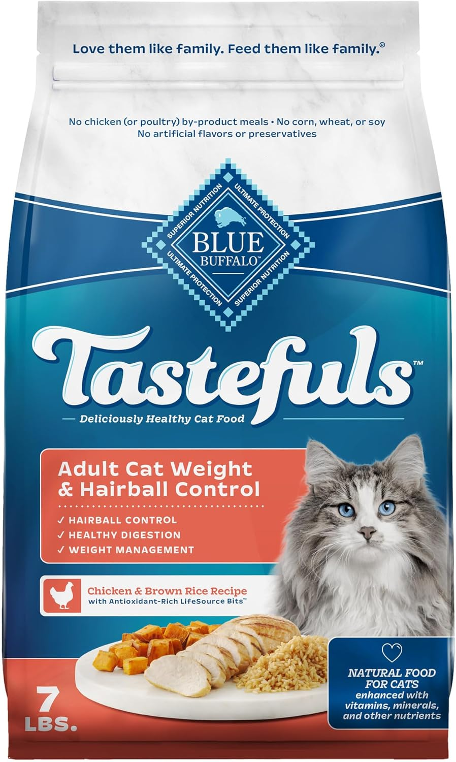 Blue Buffalo Tastefuls Adult Dry Cat Food for Weight Management & Hairball Control, Made in the USA with Natural Ingredients, Chicken Recipe