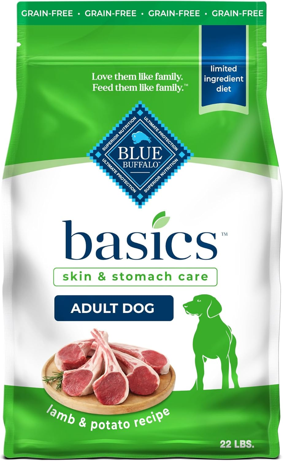 Blue Buffalo Basics Grain-Free Dry Dog Food for Adult Dogs, Limited Ingredient Diet, Lamb Recipe
