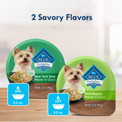 Blue Buffalo Delights Natural Adult Small Breed Wet Dog Food, Variety Pack, Made with Natural Ingredients, Filet Mignon & New York Strip Recipe in Hearty Gravy