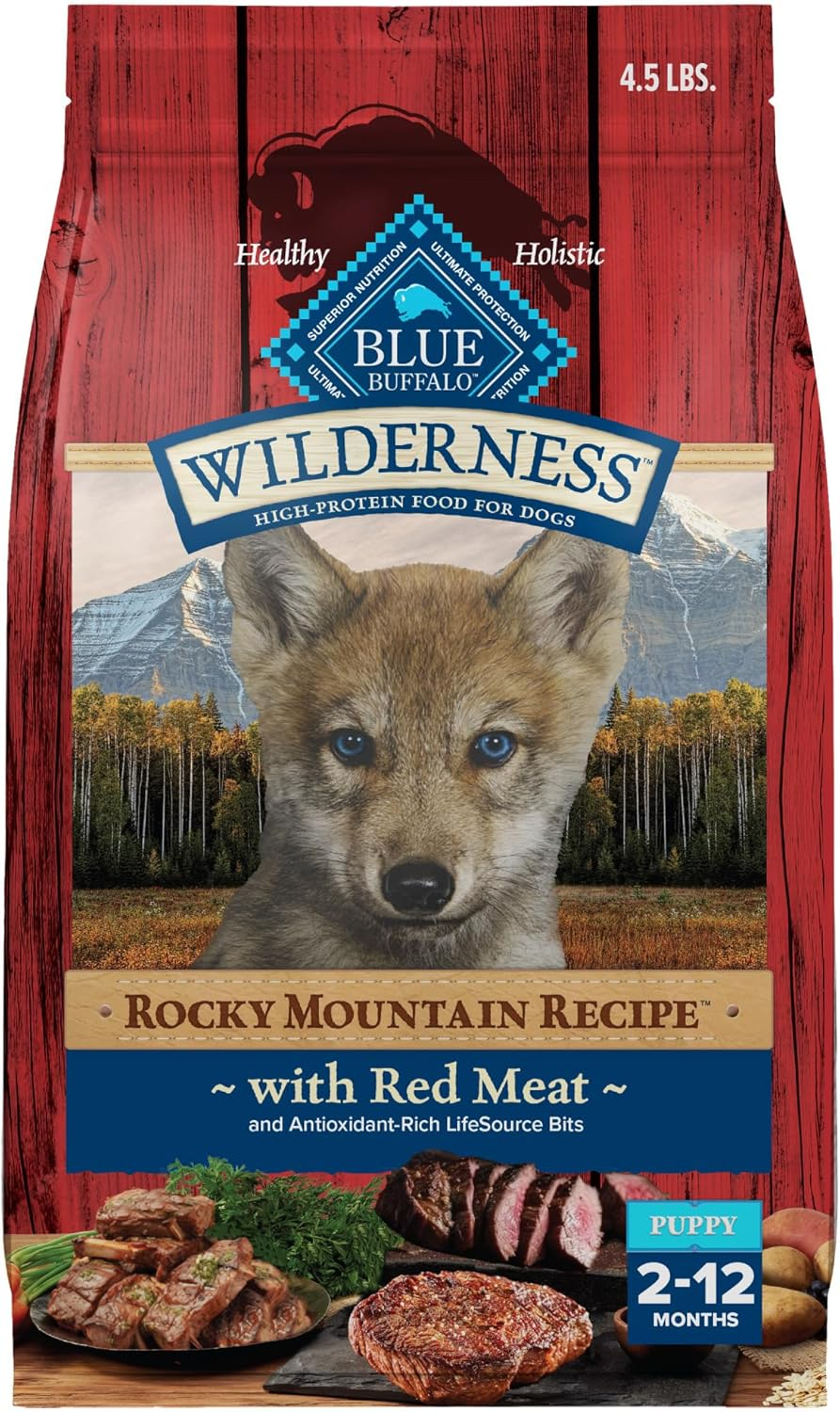 Blue Buffalo Wilderness High-Protein Rocky Mountain Recipe Dry Food for Puppies, Red Meat & Grains
