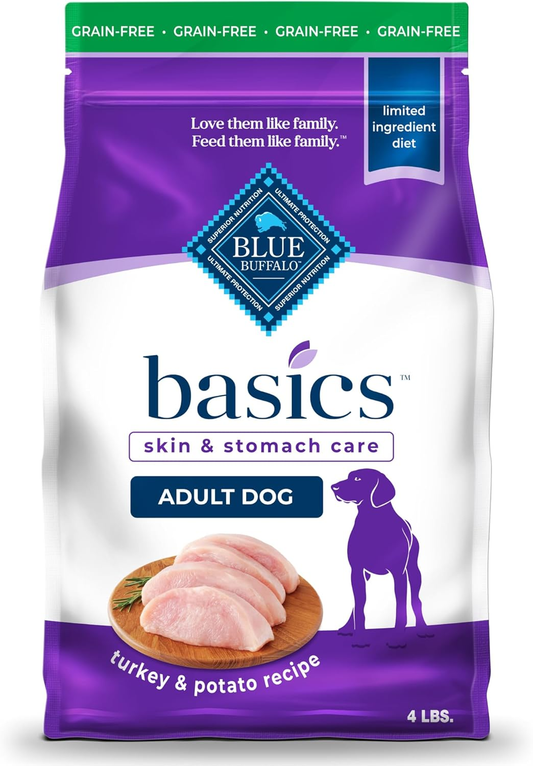 Blue Buffalo Basics Grain-Free Adult Dry Dog Food, Skin & Stomach Care, Limited Ingredient Diet for Dogs, Turkey Recipe