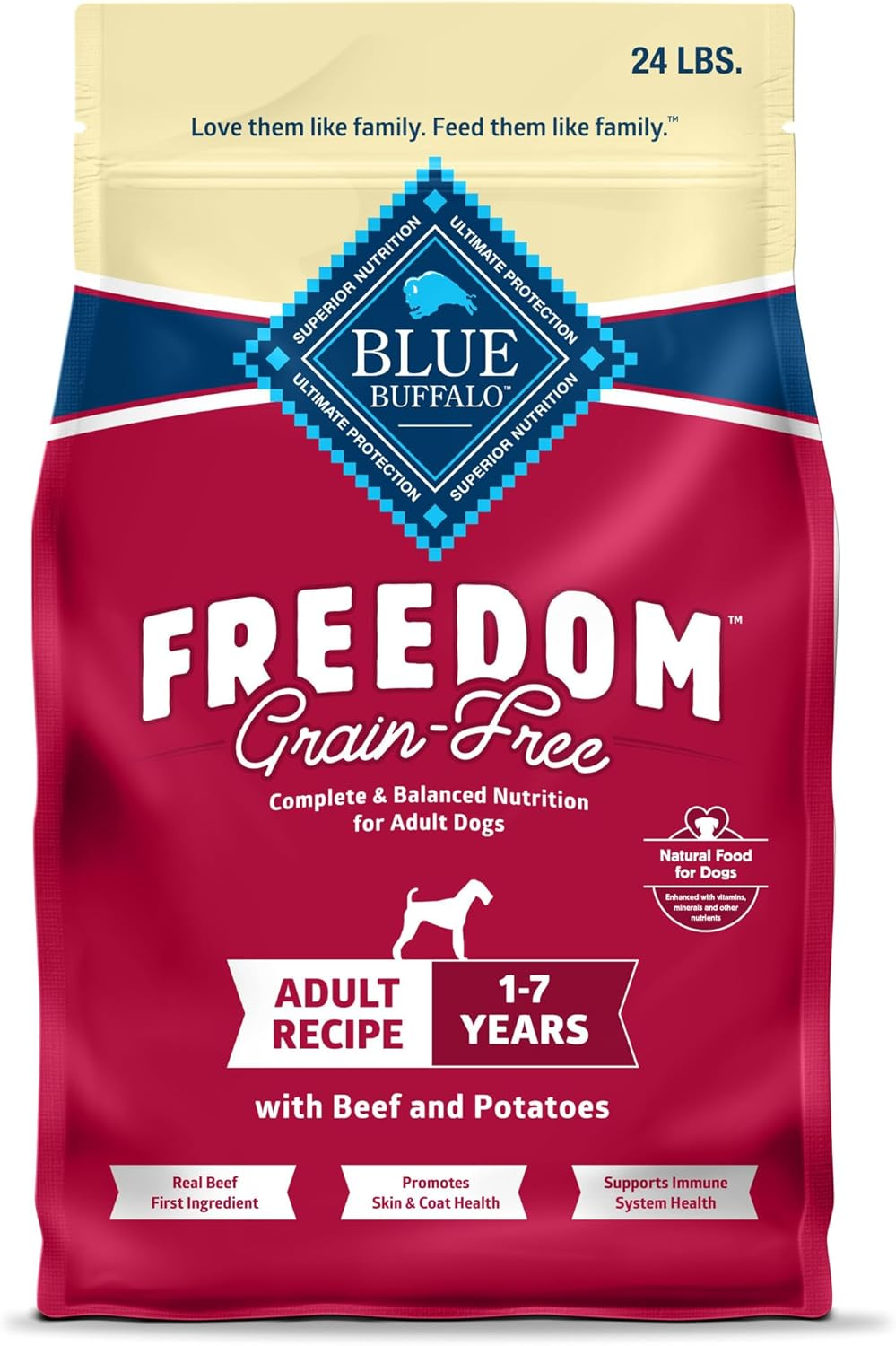 Blue Buffalo Freedom Grain-Free Dry Dog Food, Complete & Balanced Nutrition for Adult Dogs, Made in the USA With Natural Ingredients, Beef & Potatoes