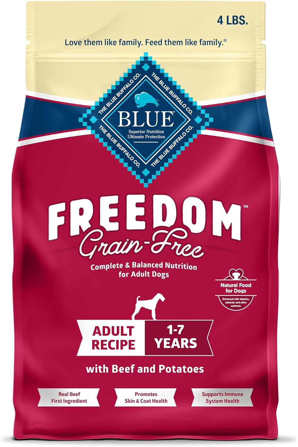 Blue Buffalo Freedom Grain-Free Dry Dog Food, Complete & Balanced Nutrition for Adult Dogs, Made in the USA With Natural Ingredients, Beef & Potatoes