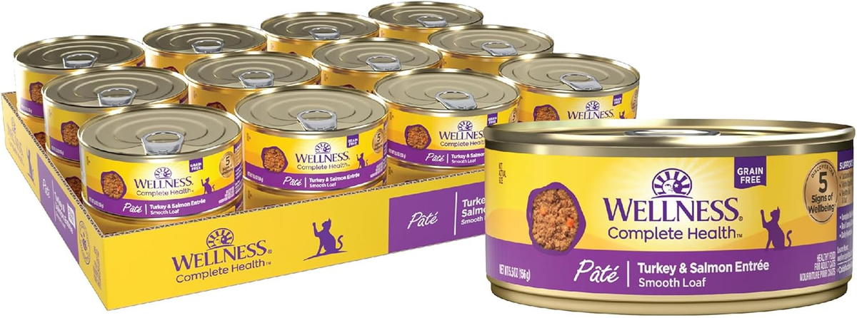 Wellness Complete Health Pate Adult Wet Cat Food, Natural, Protein-Rich, Grain Free (Turkey & Salmon)