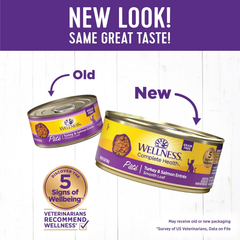 Wellness Complete Health Pate Adult Wet Cat Food, Natural, Protein-Rich, Grain Free (Turkey & Salmon)