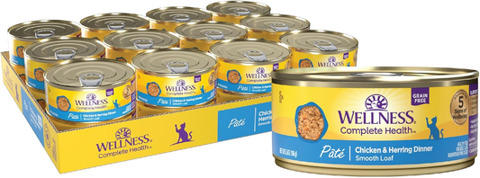 Wellness Complete Health Pate Adult Wet Cat Food, Natural, Protein-Rich, Grain Free(Chicken & Herring)