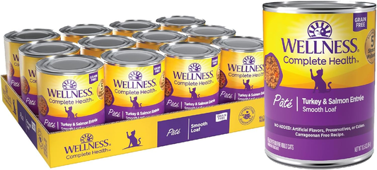 Wellness Complete Health Pate Adult Wet Cat Food, Natural, Protein-Rich, Grain Free(Turkey & Salmon)