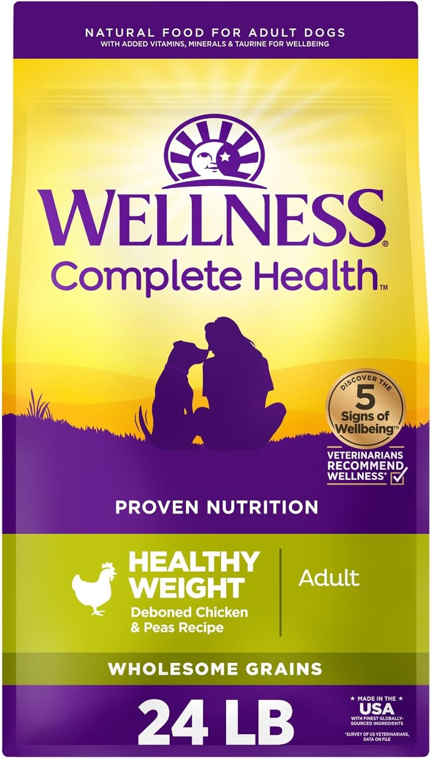 Wellness Complete Health Dry Dog Food, Wholesome Grains, Natural, Healthy Weight Chicken & Peas Recipe