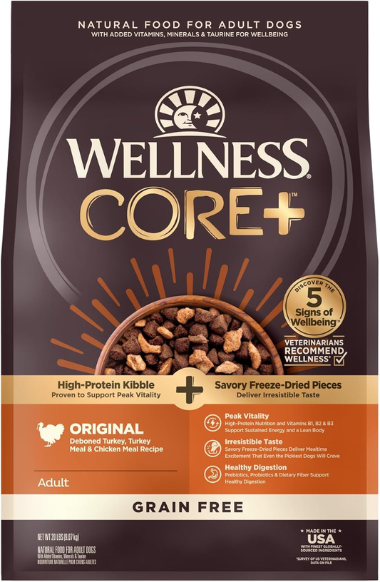 Wellness CORE+ (Formerly RawRev) Natural Grain Free Dry Dog Food, Original Turkey & Chicken with Freeze Dried Turkey