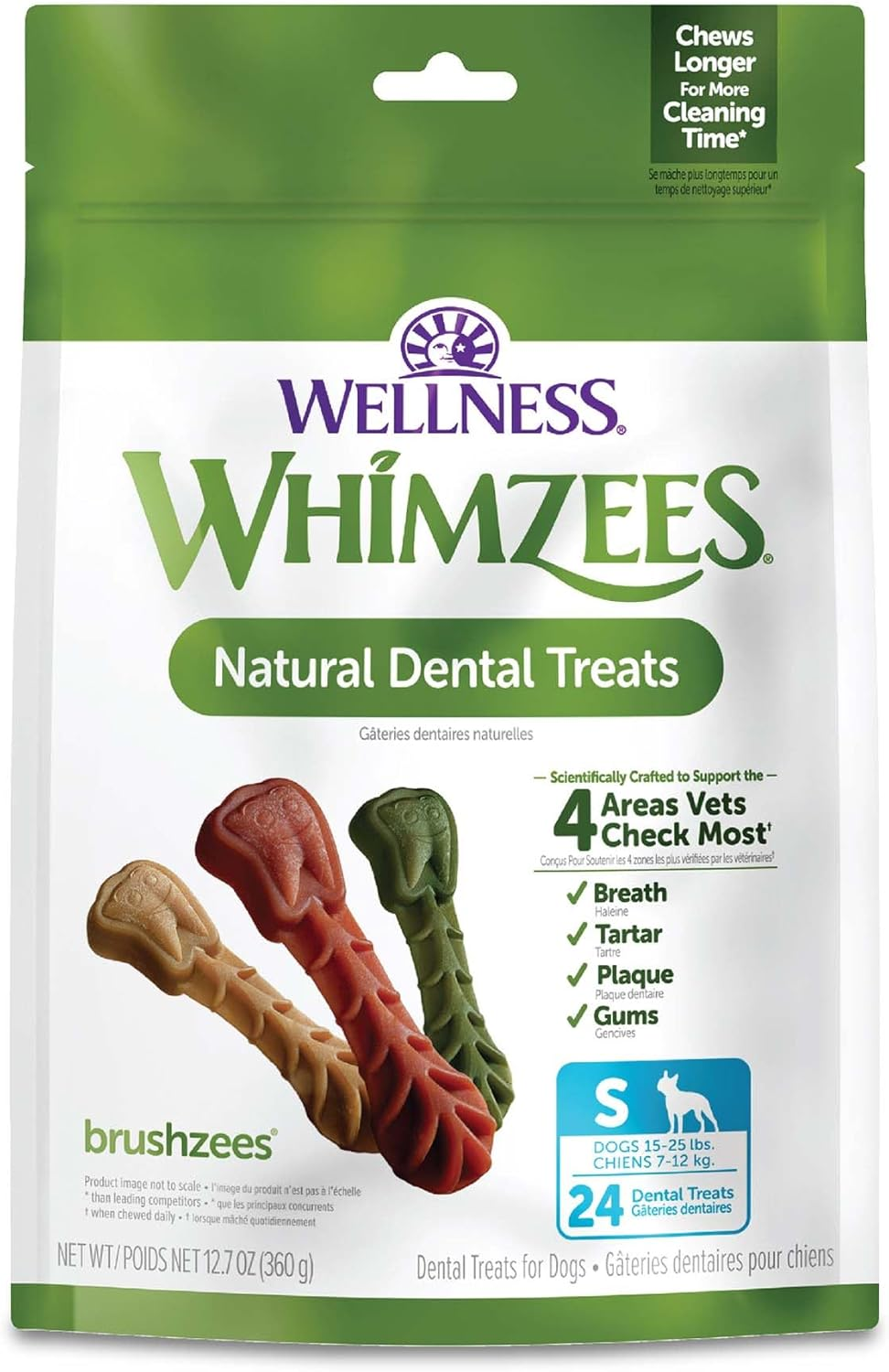 Whimzees Wellness Brushzees Dog Dental Treats, Natural Chews, Small Size Stick