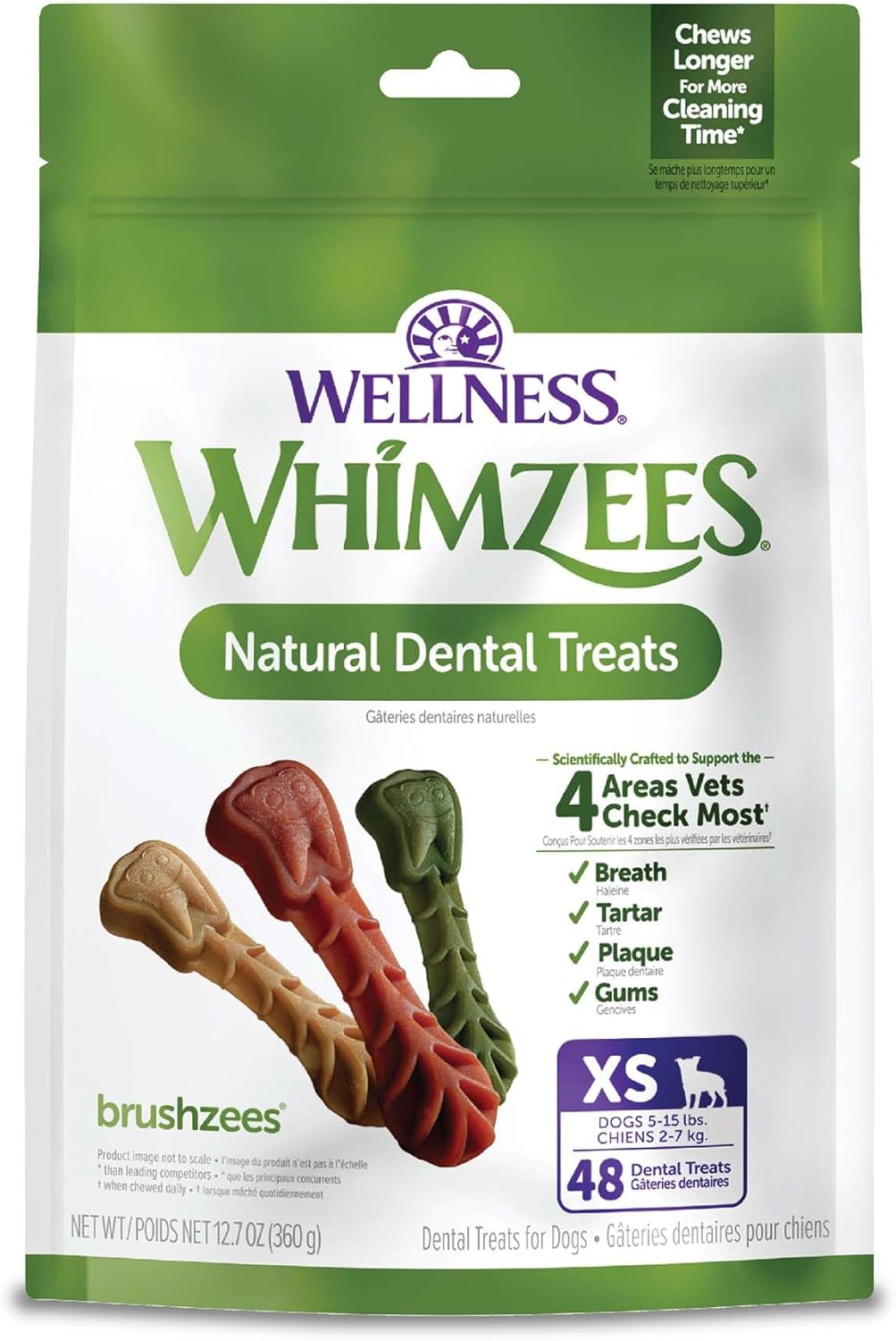 Wellness WHIMZEES Brushzees Dog Dental Treats, Natural Chews, Extra Small Size Stick