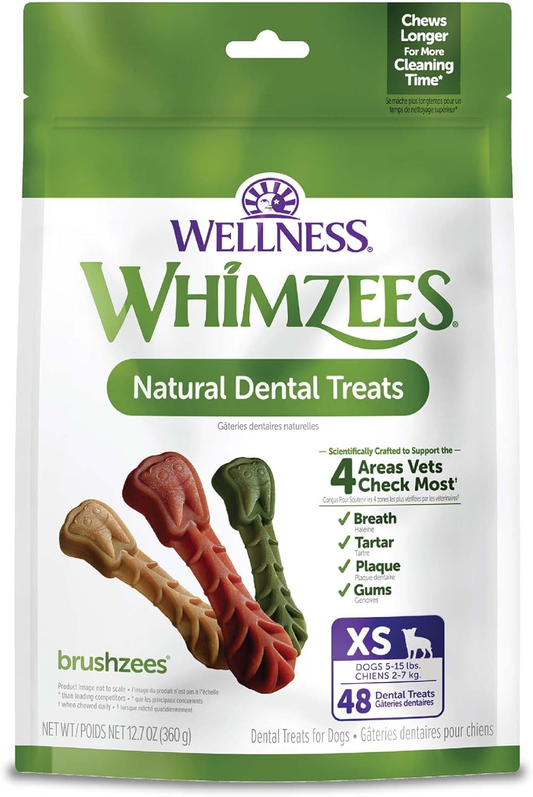 Wellness WHIMZEES Brushzees Dog Dental Treats, Natural Chews, Extra Small Size Stick