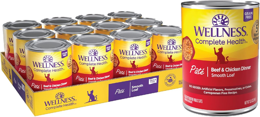 Wellness Complete Health Pate Adult Wet Cat Food, Natural, Protein-Rich, Grain Free (Beef & Chicken)