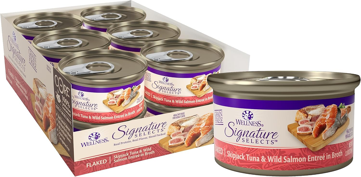 Wellness CORE Signature Selects Flaked Adult Wet Cat Food, Natural, Protein-Rich, Grain Free (Skipjack Tuna & Wild Salmon)