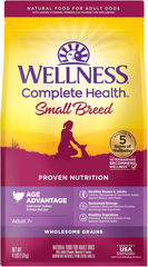Wellness Complete Health Senior Dry Dog Food, Small Breed, Wholesome Grains, Natural, Age Advantage Turkey & Peas Recipe