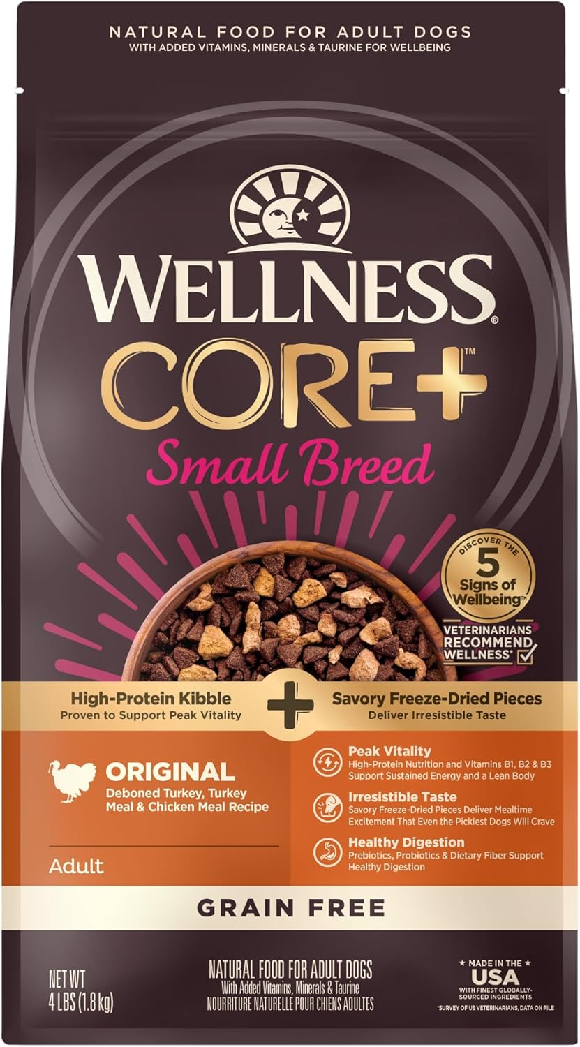 Wellness CORE+ (Formerly RawRev) Natural Grain Free Small Breed Dry Dog Food, Original Turkey & Chicken with Freeze Dried Turkey