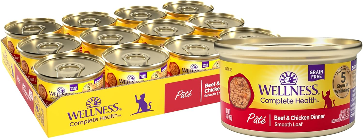 Wellness Complete Health Pate Adult Wet Cat Food, Natural, Protein-Rich, Grain Free (Beef & Chicken)