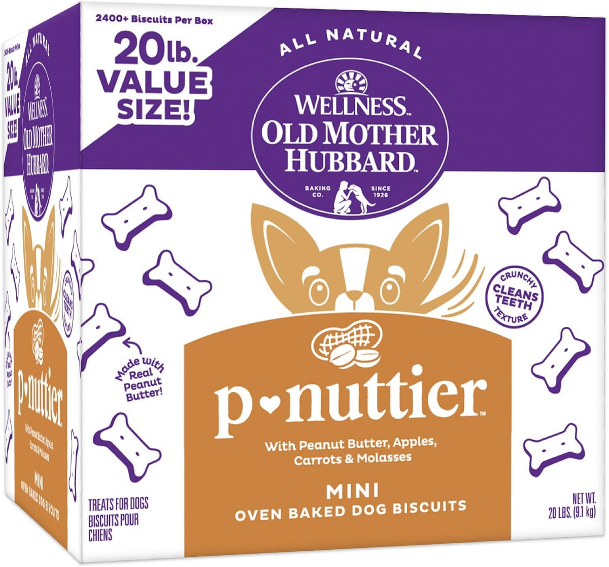 Old Mother Hubbard by Wellness Classic P-Nuttier Natural Dog Treats, Crunchy Oven-Baked Biscuits, Ideal for Training, Mini Size