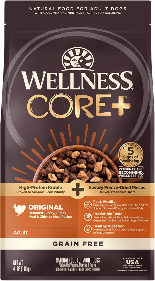 Wellness CORE+ (Formerly RawRev) Natural Grain Free Dry Dog Food, Original Turkey & Chicken with Freeze Dried Turkey